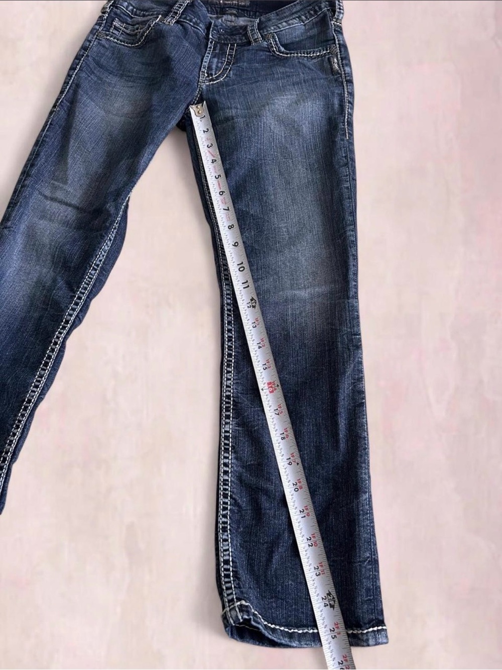 Silver Jeans Women's Dark Indigo Straight Leg Jeans with White Stitching - Picture 7 of 7